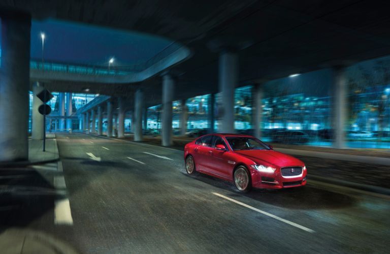 front quarter view of the 2017 Jaguar XE on the road
