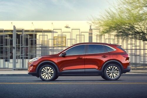 Profile view of red 2020 Ford Escape