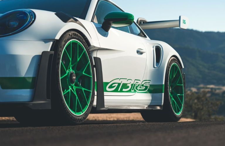 Angled side view of the 2023 Porsche 911 GT3 RS