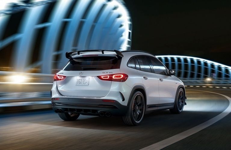 Rear view of the 2023 Mercedes-AMG GLA 45 in white