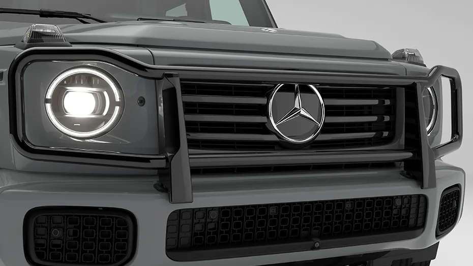 A front grille view of the 2025 Mercedes-Benz G 550 SUV