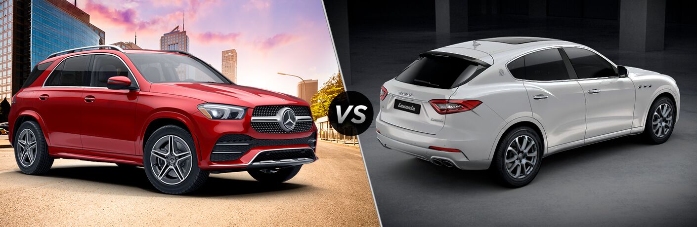 2020 MB GLE exterior front fascia passenger side vs 2020 Maserati Levante exterior back fascia passenger side