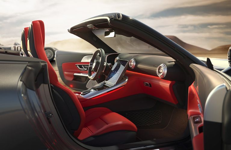 Side view of the opened roof and doors of the 2023 Mercedes-AMG SL Roadster