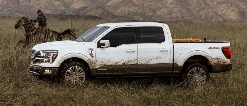 A side view of the Ford F-150 on a ranch