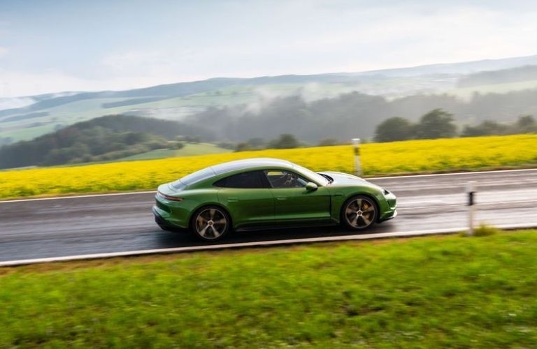 Porsche Taycan Turbo on a highway