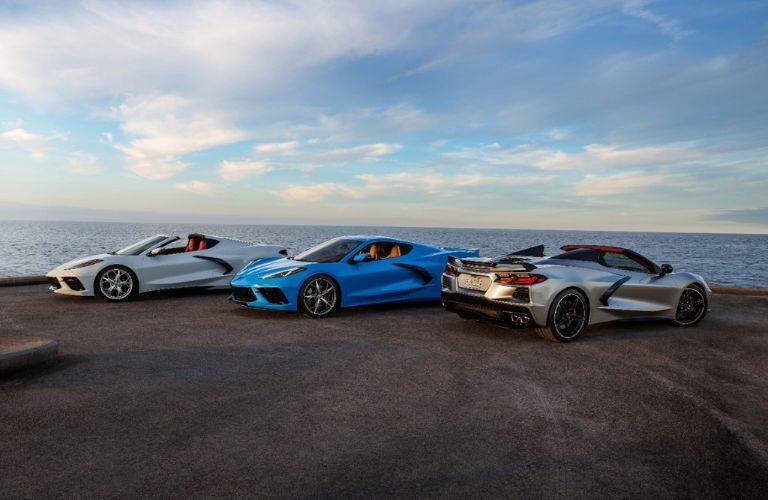Three models of the 2021 Chevrolet Corvette Stingray