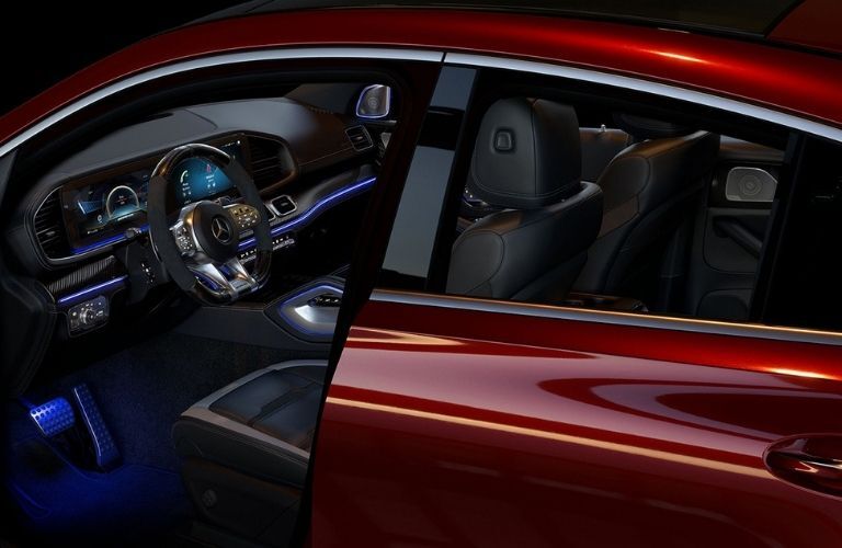 View of the cockpit of the 2024 Mercedes-AMG GLE 53 Coupe through the driver's door