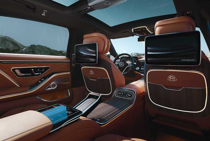 The rear displays and controls in the 2027 Maybach S 680 Sedan