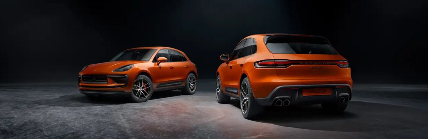 front and rear view of two 2025 Porsche Macan