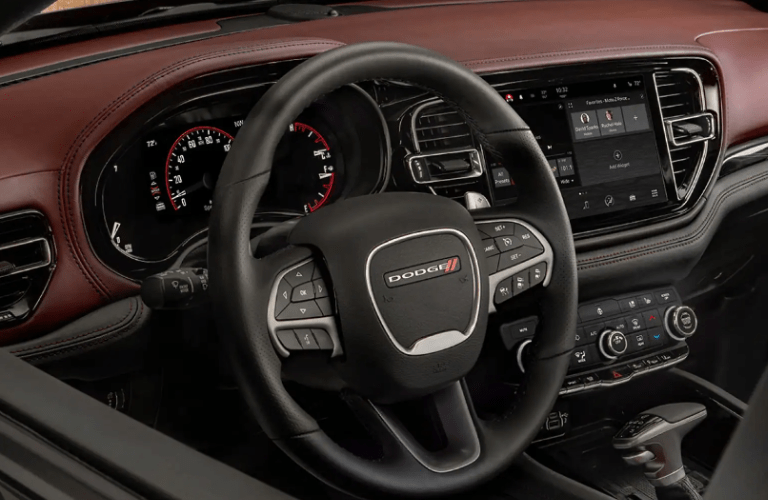 A close up of the 2024 Dodge Durango steering wheel