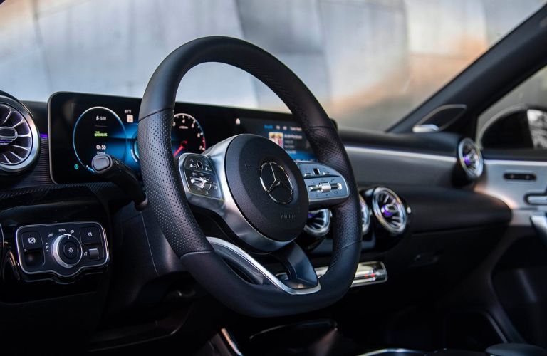 An image of the steering wheel of the 2022 Mercedes-Benz A-Class