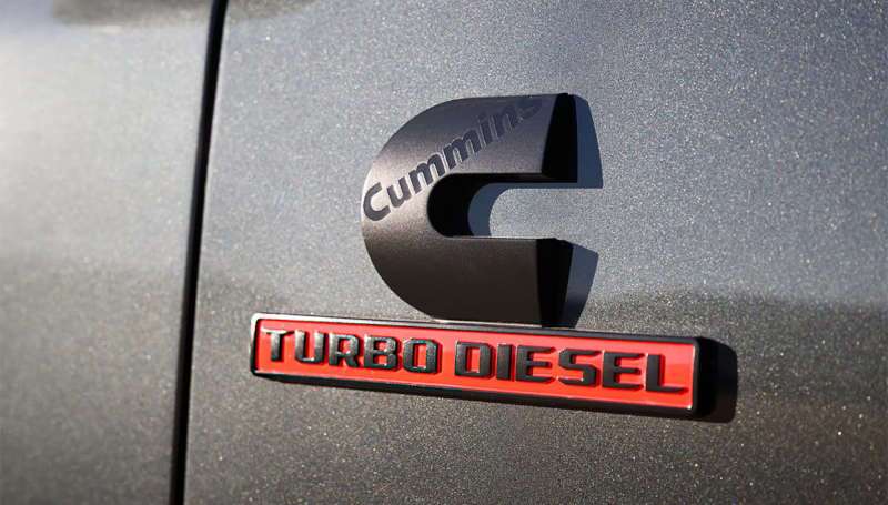 A closeup of the Cummins diesel engine logo