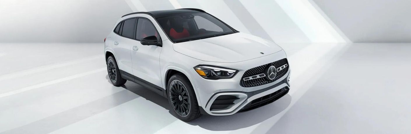 aerial diagonal front view image of the 2025 Mercedes-Benz GLA 250 SUV