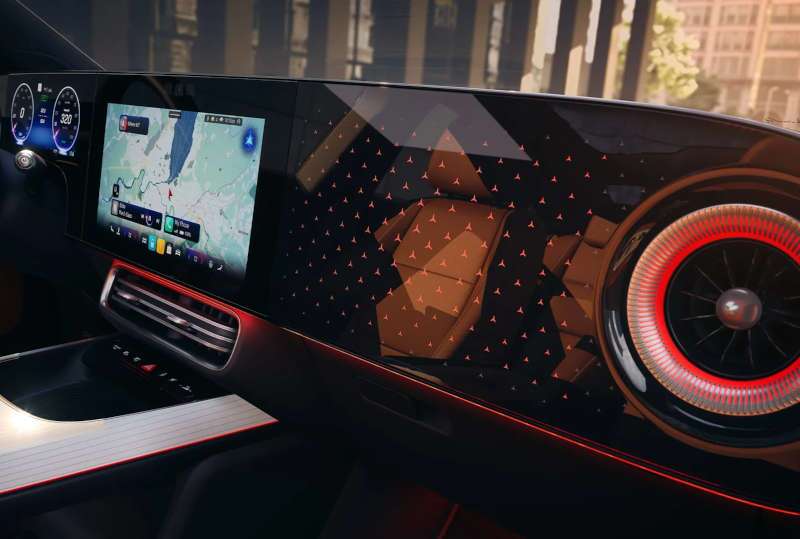 The dashboard and MBUX displays in the the 2026 CLA 250+ Sedan with EQ Technology