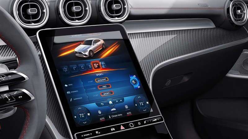 The large infotainment screen in the 2025 Mercedes‑AMG® C 43 Sedan