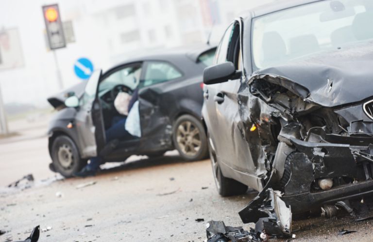 View of two cars after a collision