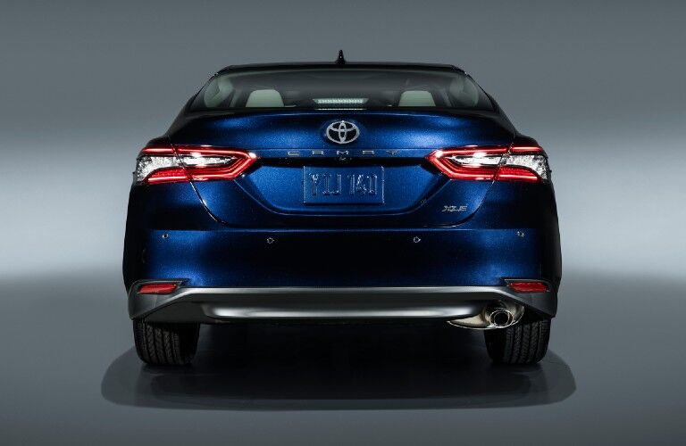 Rear view of blue 2021 Toyota Camry