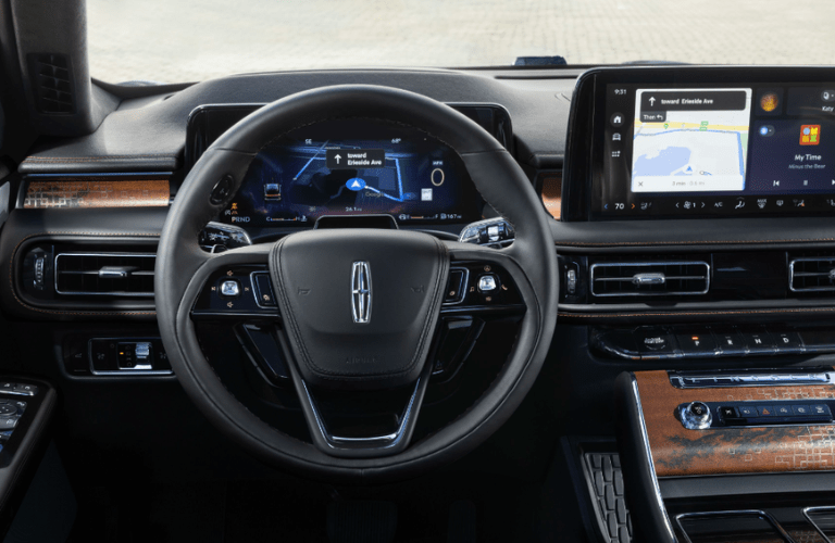 A close up of the 2025 Lincoln Aviator steering wheel