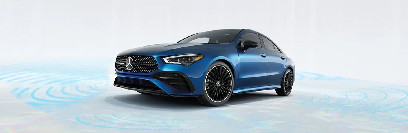 Front-quarter view of the 2026 Mercedes-Benz CLA Coupe Blue