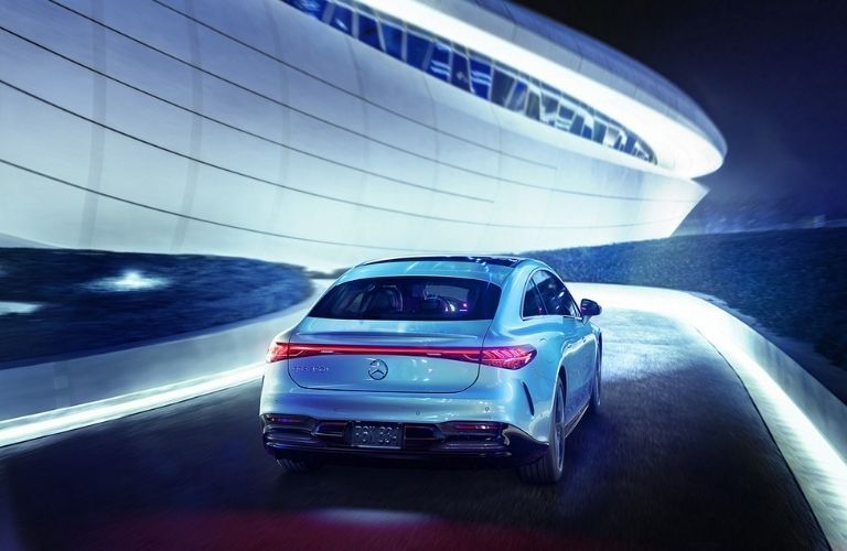 White 2022 Mercedes-Benz EQS Rear Exterior at Night