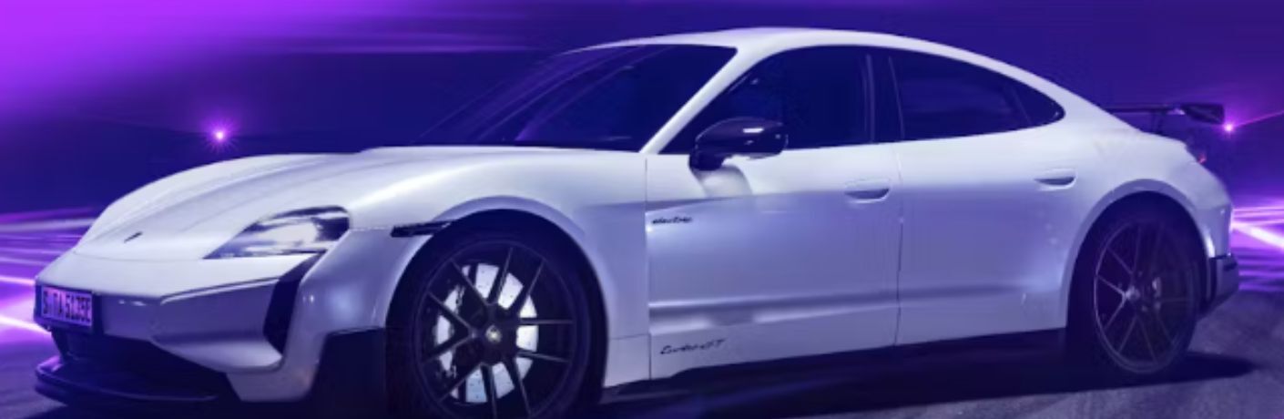 front quarter and side view of a Porsche Taycan