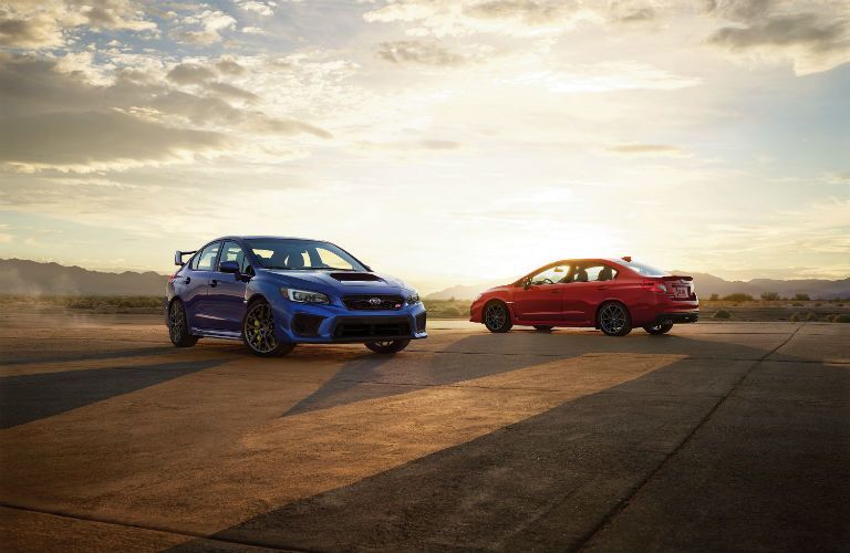 2018 Subaru WRX STI Exterior Passenger Side Front and WRX Driver Side Rear Profiles