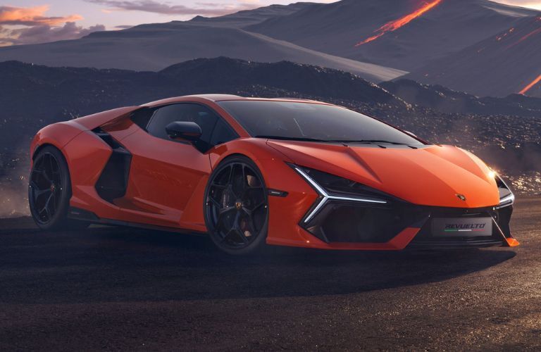 Front-quarter view of the 2023 Lamborghini Revuelto Orange