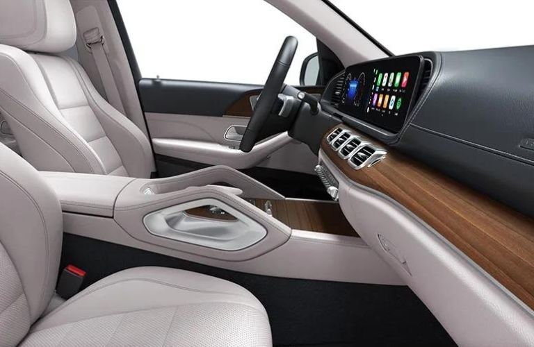 side-on view of the driver seats and steering wheel of the 2025 Mercedes-Benz GLS 450 SUV