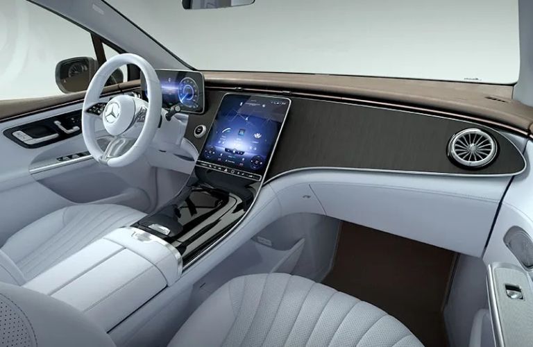 Front-quarter vi2025 Mercedes-Benz EQE 350+ SUV cabin view
