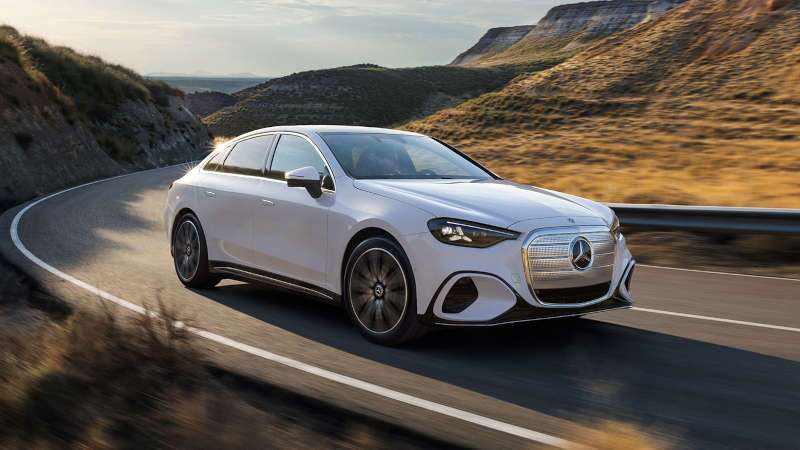 A front exterior view of the 2027 Mercedes-Benz Electric C-Class Sedan