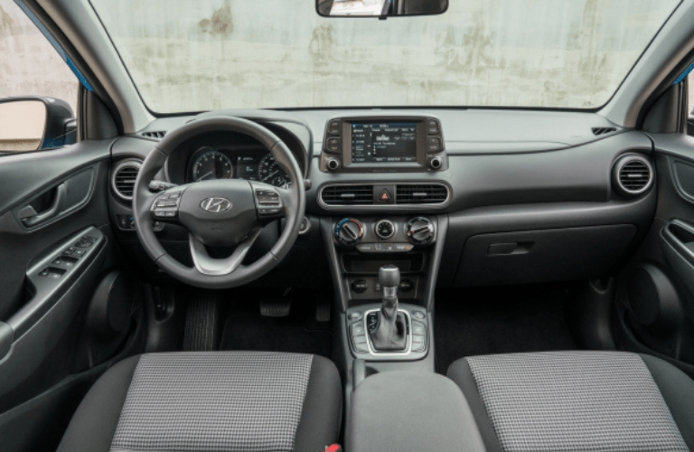 2021 Hyundai Kona steering wheel and interior