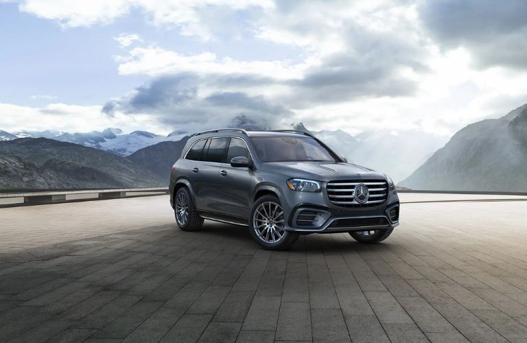 Front-quarter view of the 2026 Mercedes-Benz GLS 450 SUV Gray