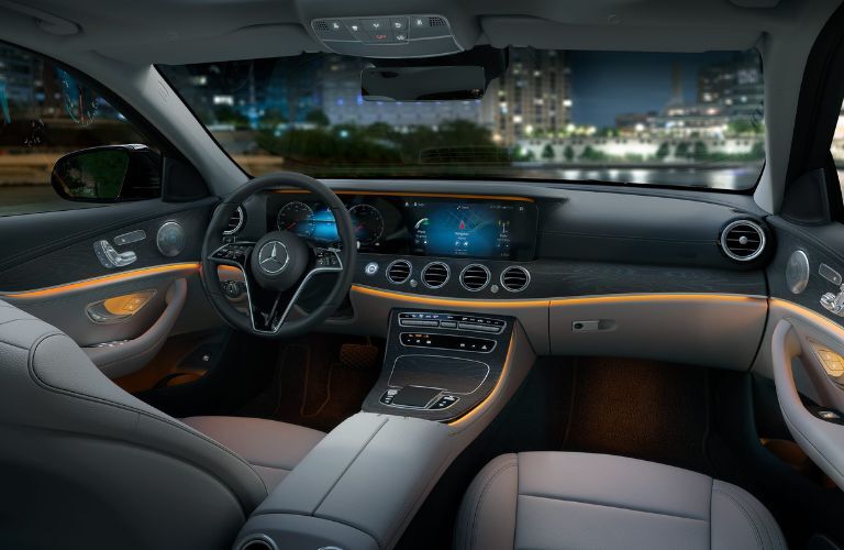 Interior of the 2023 Mercedea-Benz E 350 with Neva Grey/Magma Grey leather