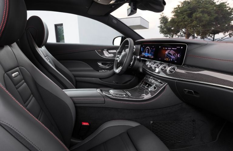 2021 MB E-Class Coupe interior front cabin side view seats steering wheel dashboard