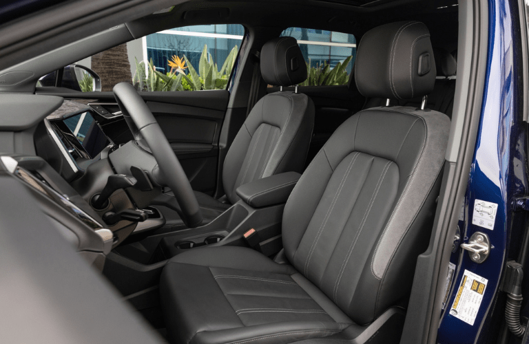 Side view of the 2023 Audi Q4 e-tron front seats and steering wheel