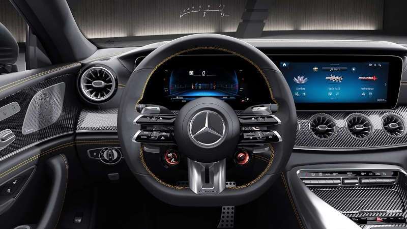 The controls and displays in the 2025 Mercedes-Benz AMG® GT 43 4-Door Coupe
