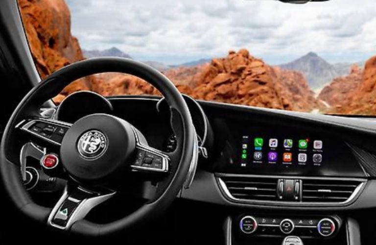 2022 Alfa Romeo Stelvio steering wheel and touchscreen display
