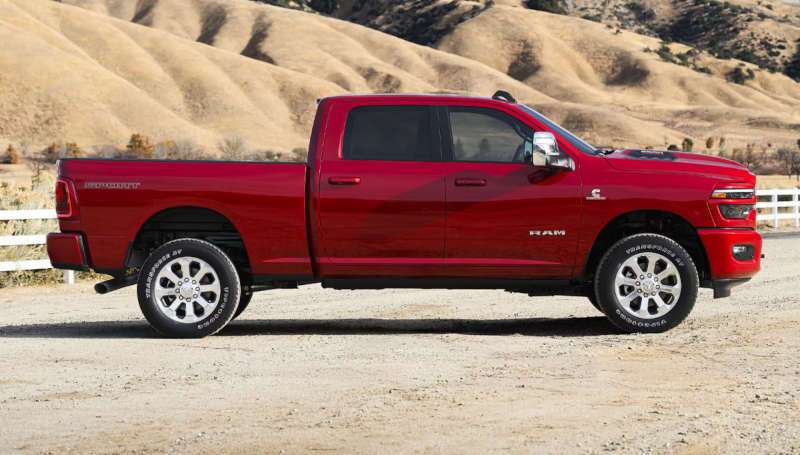 I side external view of a Ram pickup truck with a Cummins diesel engine