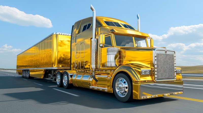 A semi truck with a gold paint job