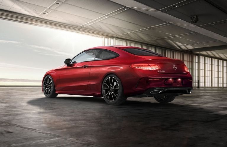 A 2021 Mercedes-Benz C-Class Coupe parked inside a building.