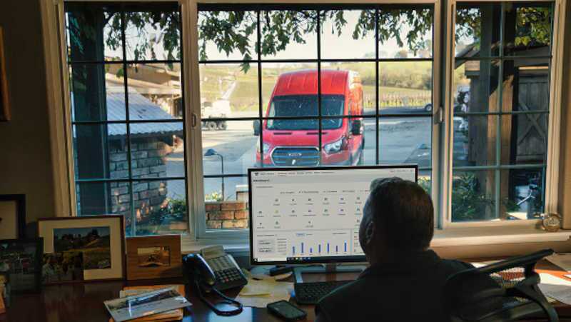 A commercial upfit Ford work truck in van configuration being monitored by Ford Telematics