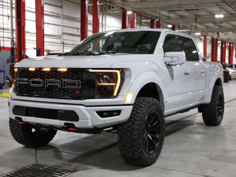 A front quarter view of a Wild Willies customized Ford F-150 Raptor R.