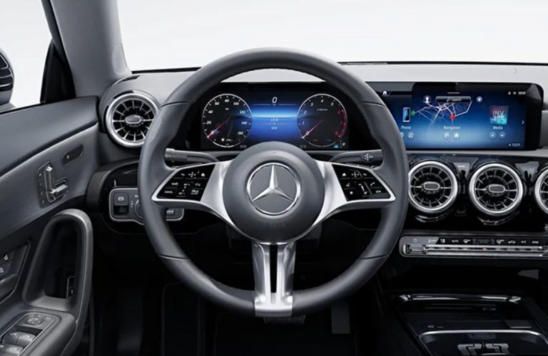 close up of the 2026 Mercedes-Benz CLA 250 4MATIC® Coupe steering wheel