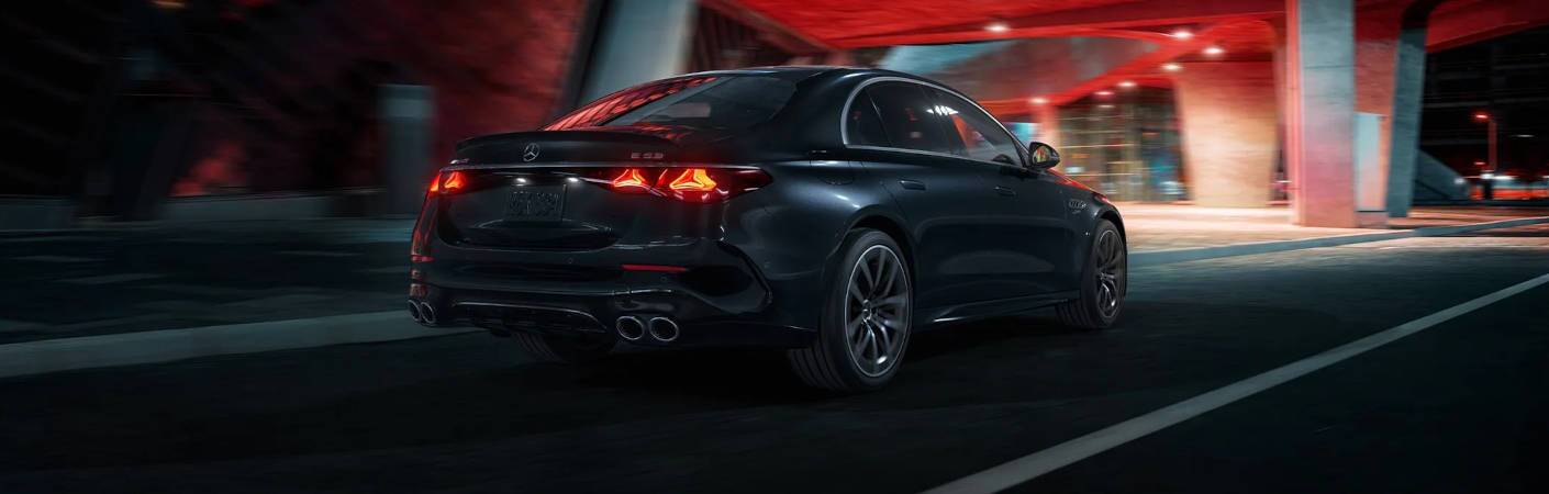 Rear quarter view of the 2025 Mercedes-Benz AMG® E 53 Hybrid Sedan near Scottsdale