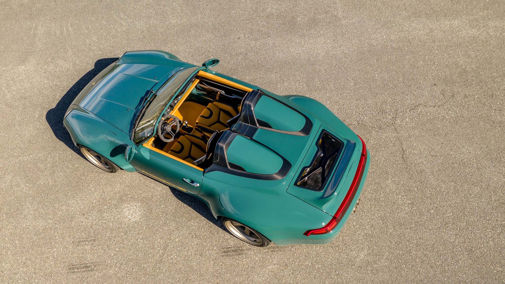 Porsche Speedster model overhead view parked outside