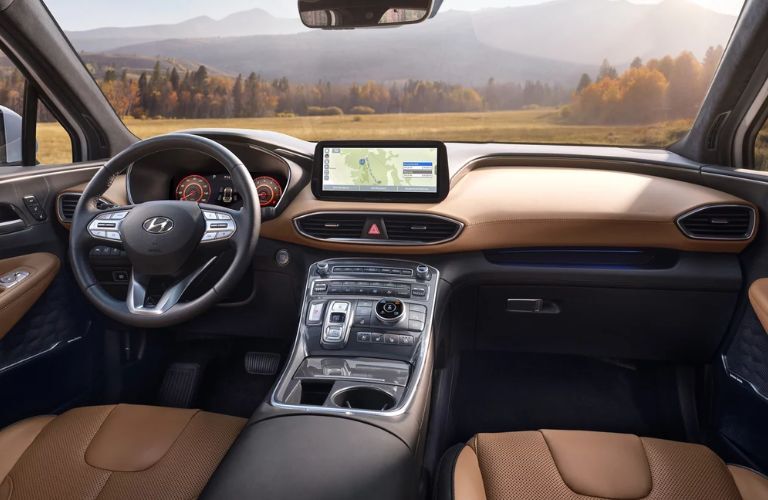 Dashboard and front seats of the 2023 Hyundai Santa Fe