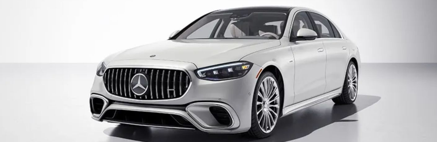 front and side view of the 2026 Mercedes-Benz S-Class AMG® S 63 E PERFORMANCE Sedan