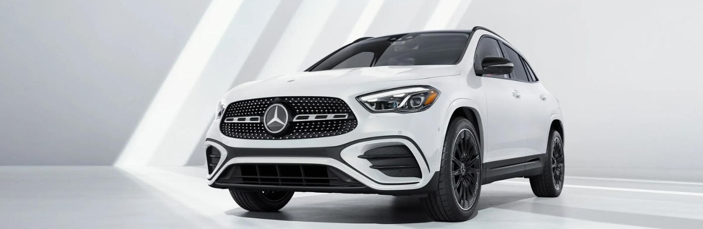 Front-quarter view of the 2025 Mercedes-Benz GLA 250 SUV White