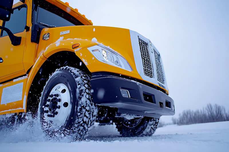 A heavy truck with winterized tires.