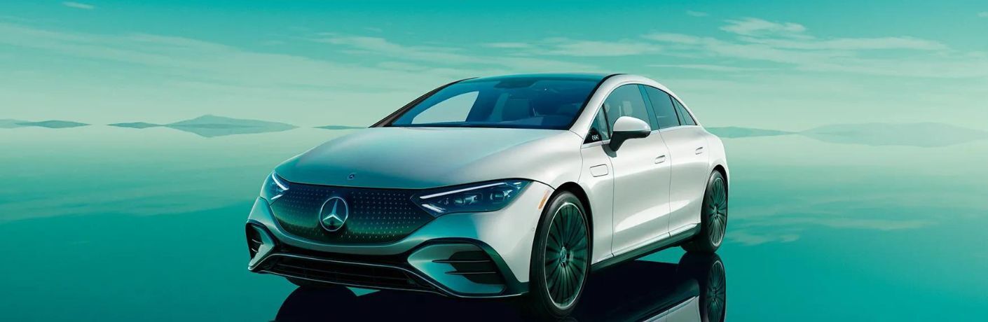 Front-quarter view of the 2024 Mercedes-Benz EQE 350+ Sedan White